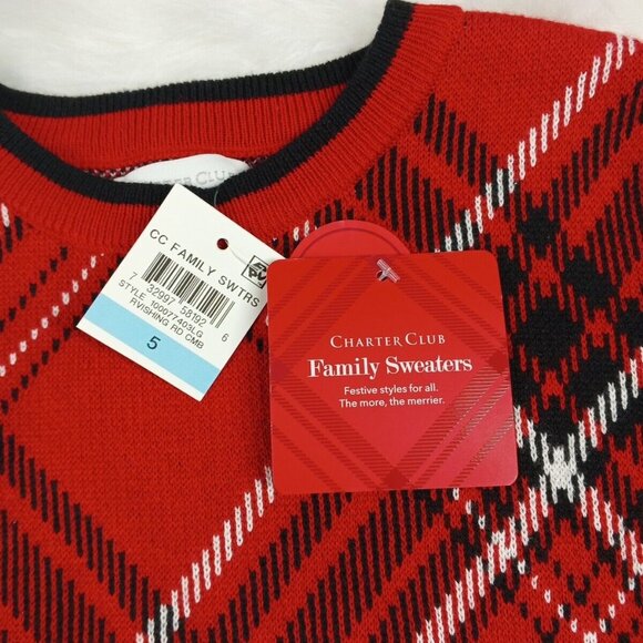 NWT CHARTER CLUB Fall Christmas Sweater Girls Size 5 Plaid Pullover Crew Neck - Picture 5 of 10